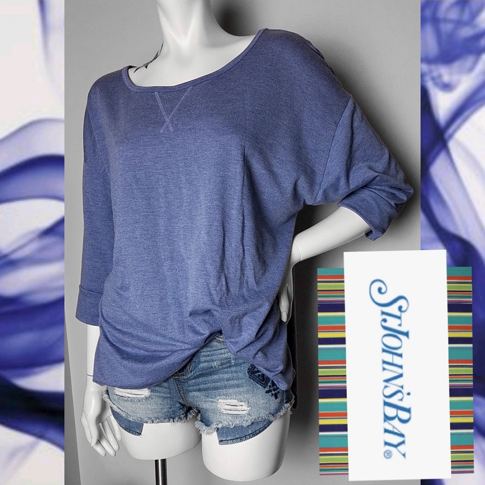 St Johns Bay Super Soft Heathere Scallop 3/4 Sleeve Vented Back Plus Size Top 1X